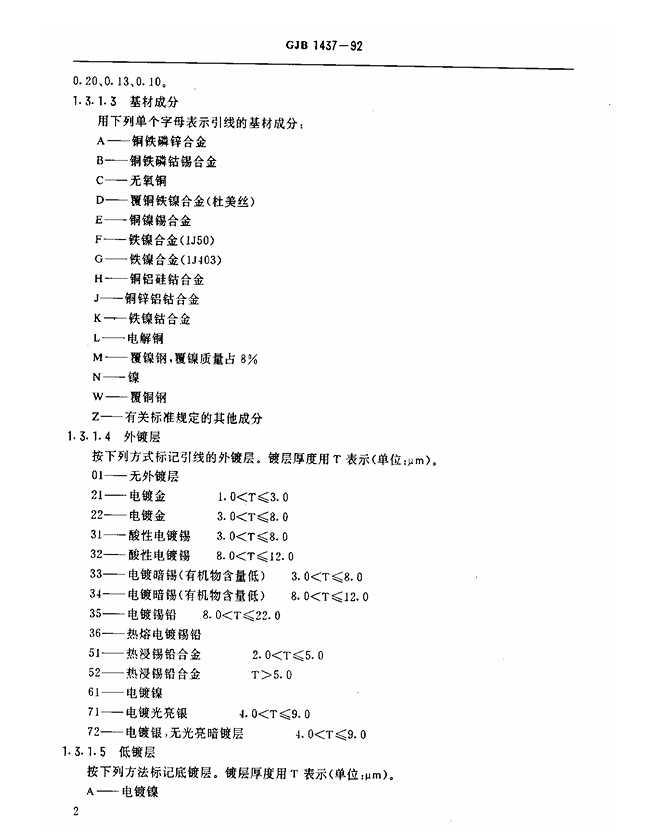 GJB 1437-1992 电子元器件引线
