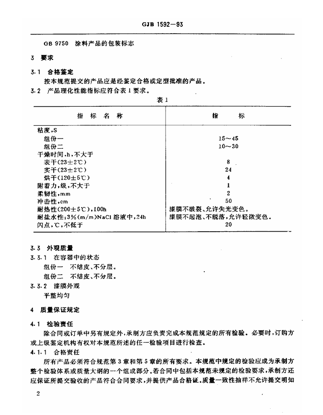 GJB 1592-1993 H61-83航空用各色环氧有机硅耐热底漆规范