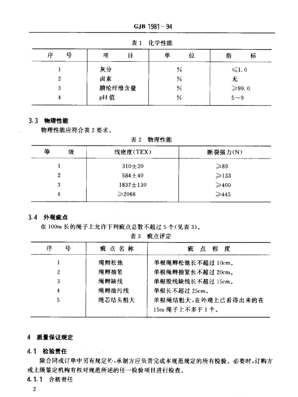 GJB 1981-94 聚丙烯腈药包绳规范